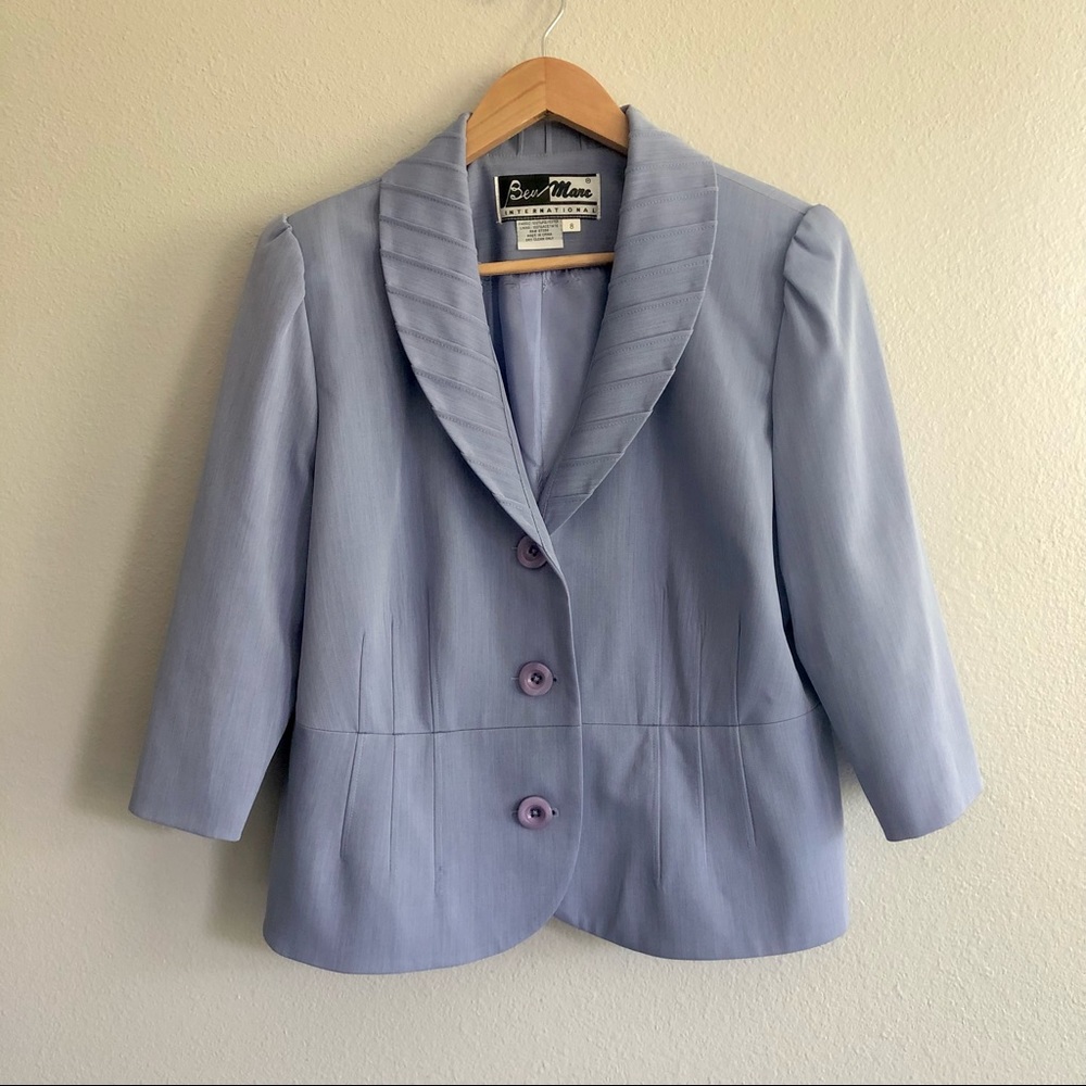 Ben Marc International Two-Piece Blazer & Skirt Suit in Dusty Blue Size 8